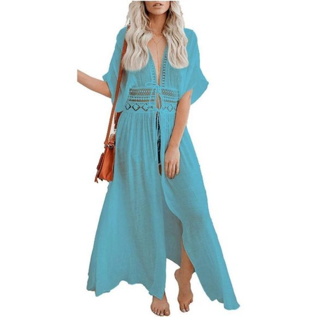 Cover Ups Beach Coverup Swimsuits Sunscreen Long Top, Light Blue